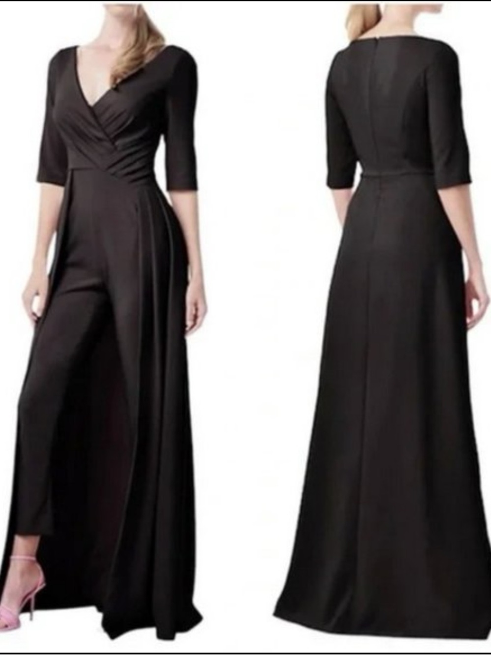 Kay Unger Black Daphne Elbow Sleeve Walk Through Jumpsuit